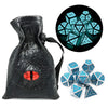 Haxtec Glow in The Dark Metal Dice Set D&D Glowing Blue Silver W/Dragon Dice Bag 7 Die D&D Dice Set for Dungeons and Dragons RPG