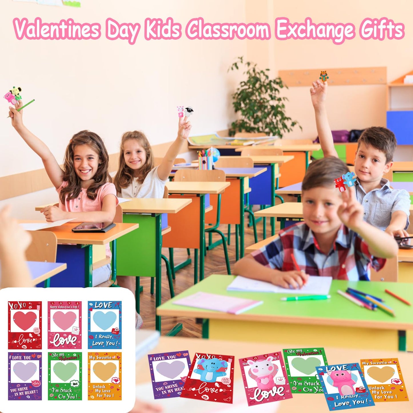 Jialwen 12 Pack Valentines Day Cards For Kids With Animal Finger Puppets Kids Valentine Gifts Exchange Greeting Cards School Cla