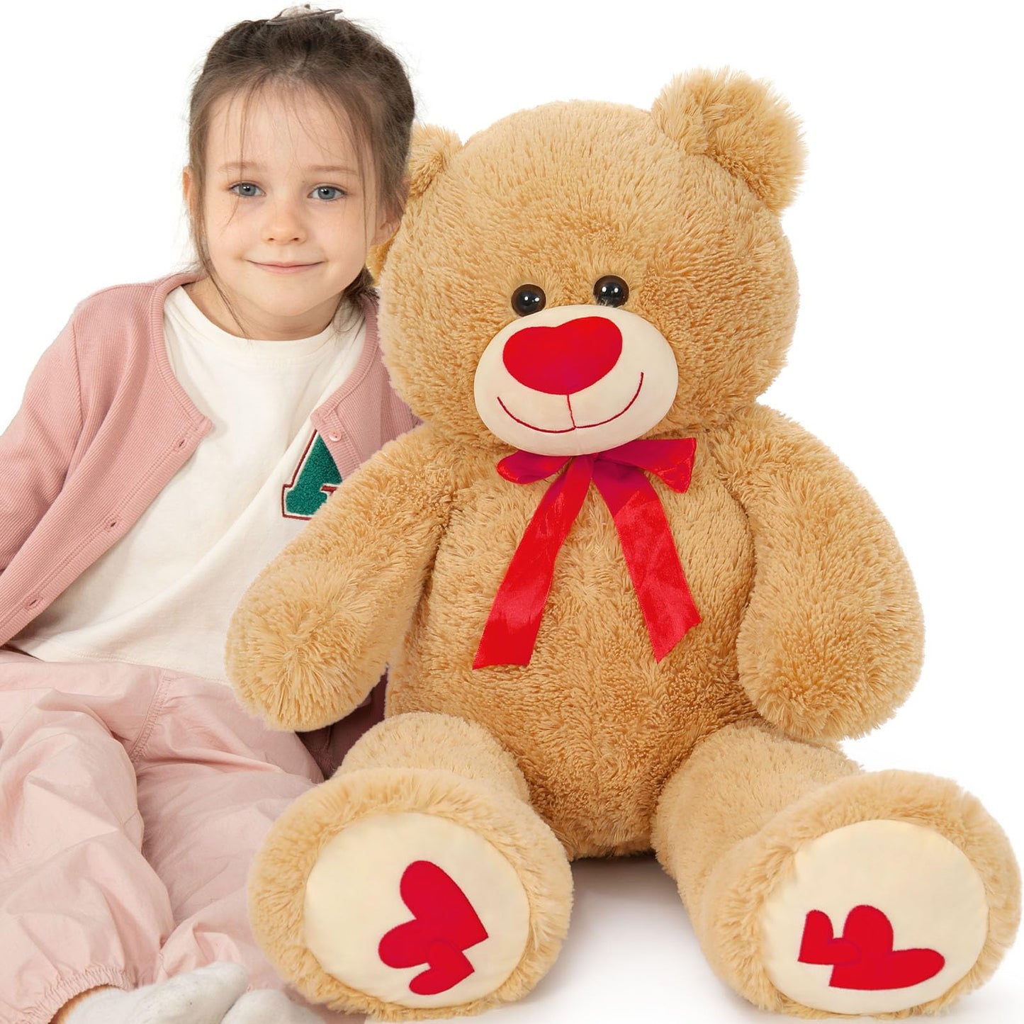 Maogolan Giant Teddy Bear 35' Stuffed Animal - Red Heart Footprints Big Teddy Bear Plush For Valentines Gift,Anniversary,Long Distance