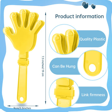ZCYSRLQIN 24 Pcs Hand Clappers - Yellow Plastic Noisemakers for Parties & Sports Events - 7.5 Inch Noise Makers