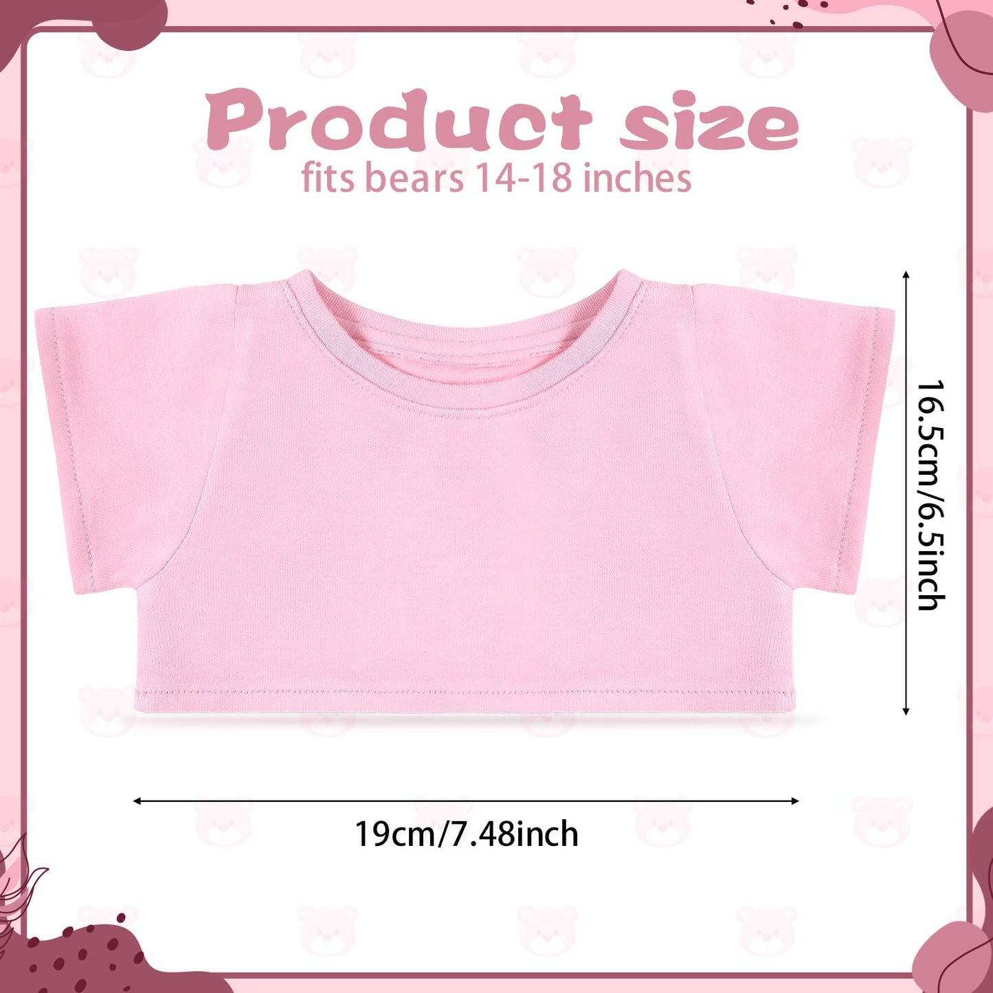 Roundfunny Bear Tee Shirt Fit 14-18Inch Bear Clothes Stuffed Animal Clothes Shirt Basic Stuffed Bears Dolls Shirt, Light Pink