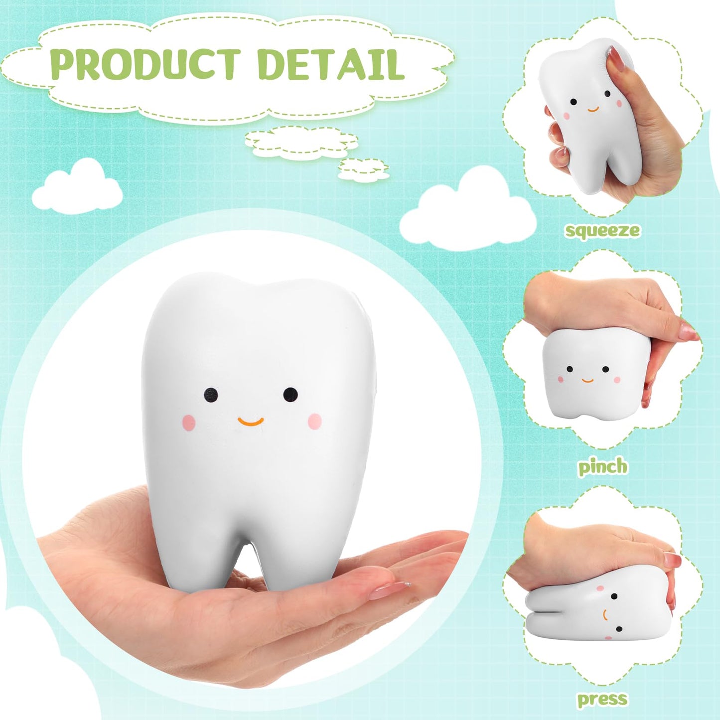 Shappy 24 Pcs Dentist Gift Teeth Jumbo Kawaii Teeth Slow Rising Squeeze Cute Tooth Cartoon Tooth Toy For Girls And Boys Soft Str