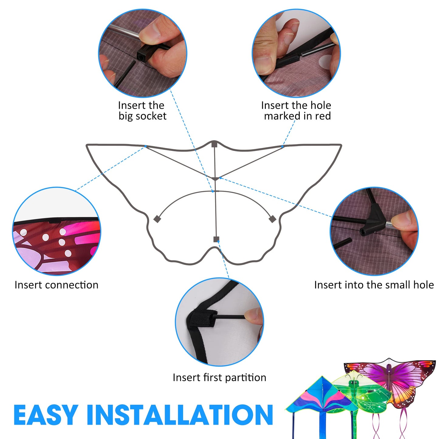 3 Pack Large Kites - Butterfly Delta Dragonfly Kites Easy To Fly For Adults Kids Beach Park Outdoor Game Activities, Gifts For E