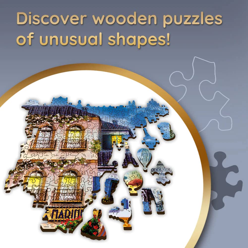 Trefl French Alley 1000 Piece Jigsaw Puzzle Wood Craft 27''X19'' Irregular Shapes, 100 Puzzles Of French Landmarks And Symbols,
