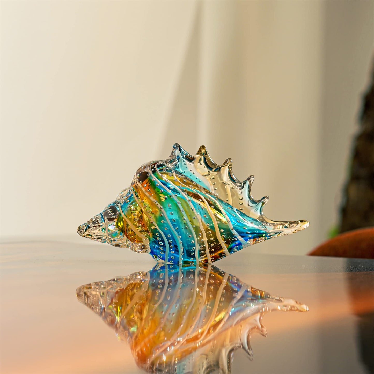 Qfkris 10' Blown Glass Conch Shell Figurines Collectible Crystal Glass Art Seashell Sculpture Paperweight For Centerpiece Decoration