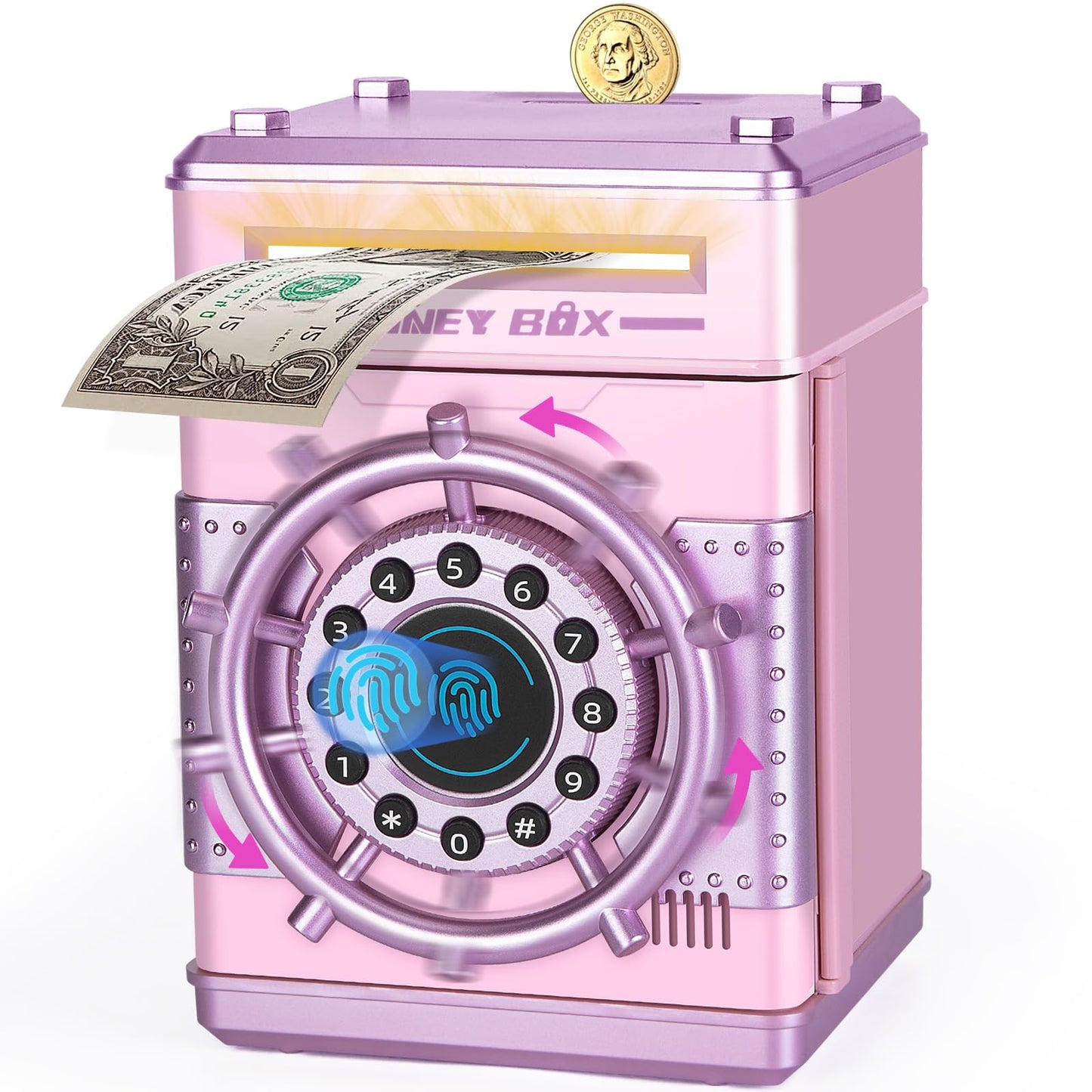 Refasy Piggy Banks for Girls, Electronic Money Bank Password Money Safe Cash Coin Piggy Bank, Fingerprint Simulation Bank Toys f