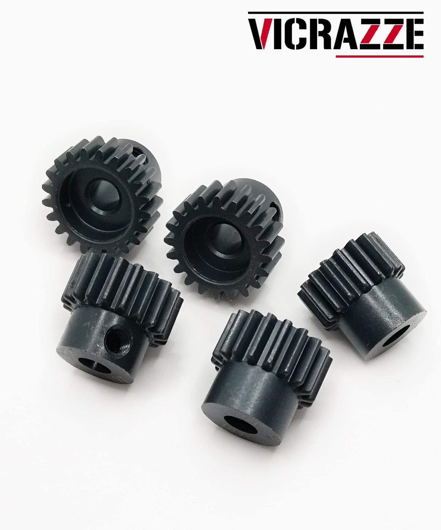 VICRAZZE 32p 5mm Pinion Gear Set 17T 18T 19T 20T 21T with 1/8 inch(3.175mm) Coupler and hex Key for 0.8 Metric Pitch RC Buggy Ca