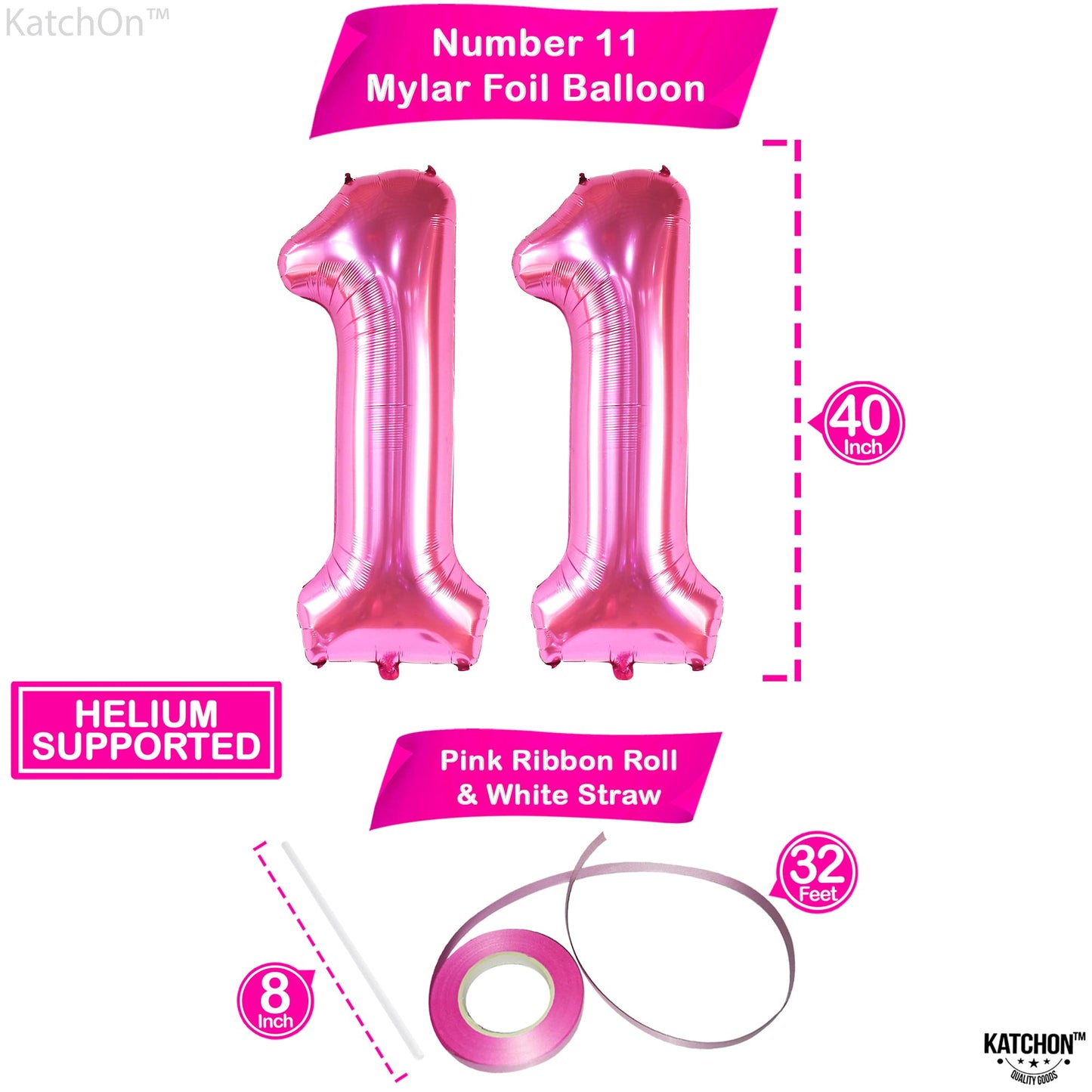 Katchon, Hot Pink 11 Balloons Number - 40 Inch | Number 11 Balloon, 11Th Birthday Decorations For Girls | Hot Pink 11 Birthday Balloon | 11 Year Old Balloons Pink, 11 Birthday Decorations For Girls
