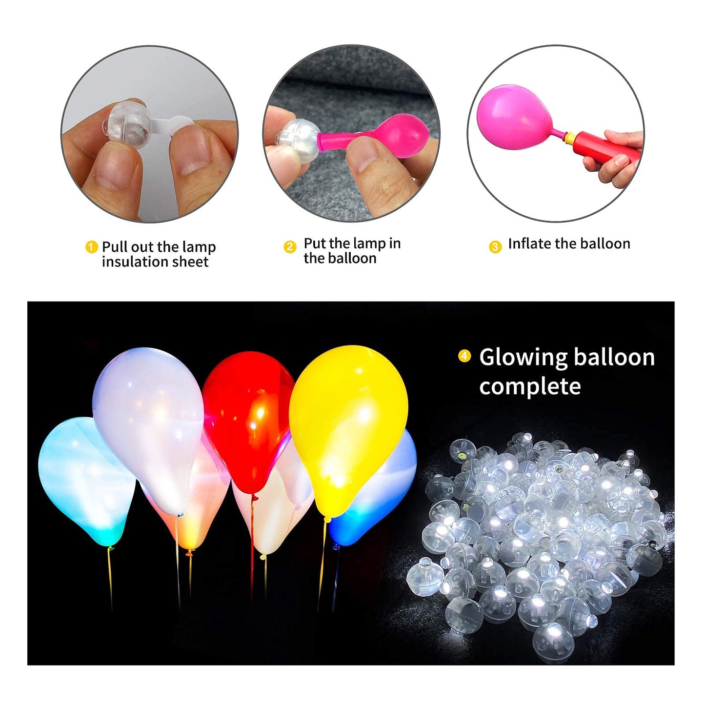 Aogist 100pcs White LED Balloon Lights, Mini Round Plastic Lamps for Indoor Outdoor Events, Halloween, Christmas, Weddings