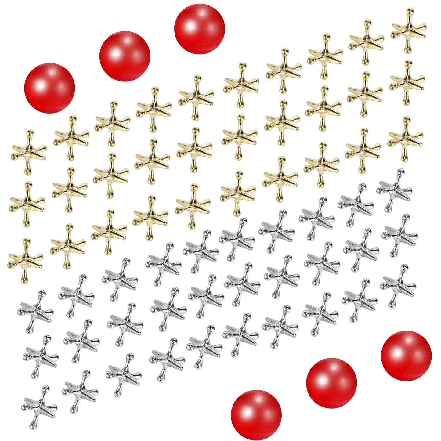Legigo 6 Sets Retro Metal Jacks And Ball Game Toys Kit,Include 3 Pieces Red Rubber Balls And 30 Pieces Gold And Silver Metal Jacks For Kids And Adults,Classic Game Of Jacks For Party Favor