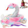 Maogolan 118 Inch Giant Stuffed Snake, Rainbow Snake Stuffed Animal Mommy With 4 Babies & 3 Eggs Plush Toy, Large Boa Constricto