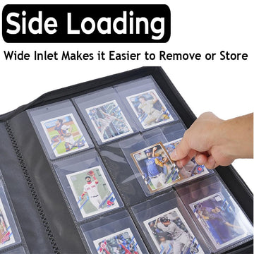 BOMIIPOR Semi Rigid Card Holder Binder enhanced Card Saver 1 Binder with Sleeves for Trading Cards & Sports Cards Storage - Holds 360 Semi Rigid Card Holders for Grading(Navy Blue)