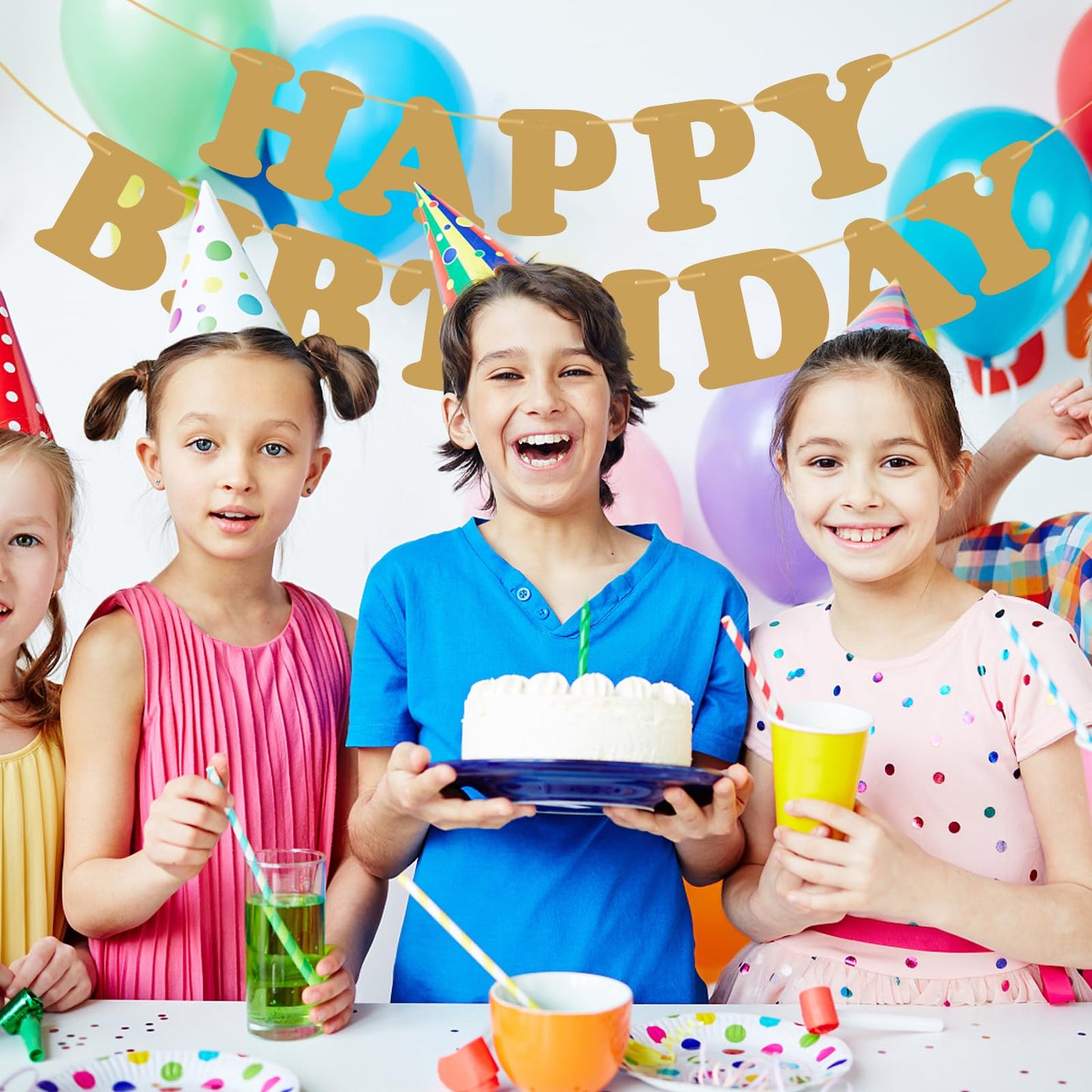 Gold Happy Birthday Banner Sign Happy Birthday Bunting Banner Flag Garland For Kids Boys Baby Birthday Party Decorations Supplies