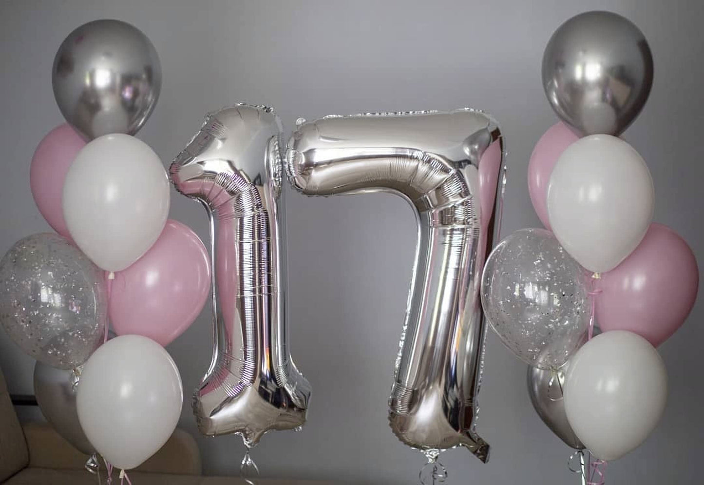 40 Inch Silver 17 Number Balloons Giant 17 Balloons Silver Birthday 17 Balloons 17Th Birthday Anniversary Party Decorations Supp