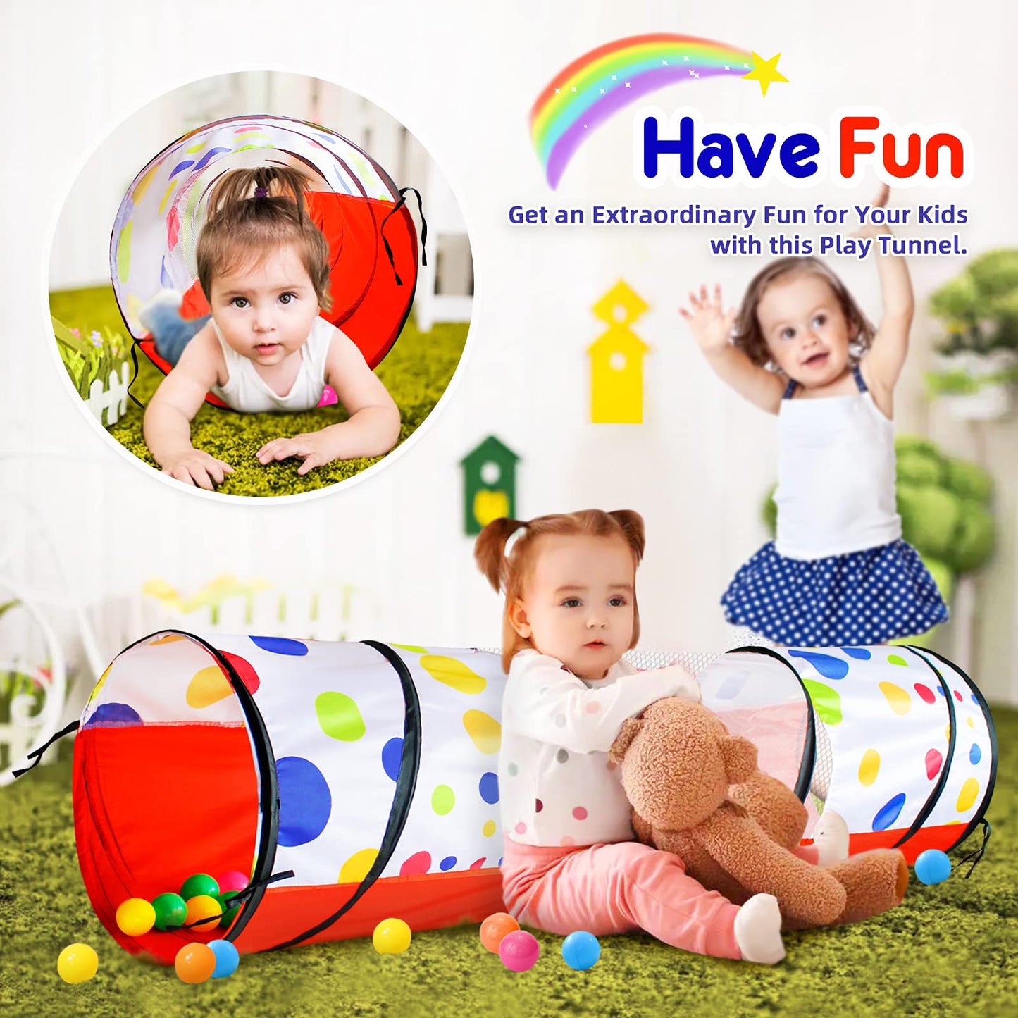 Kids Play Tunnel For Toddlers, Pop Up Crawl Through Tunnel Play Tent For Baby Infant Children Or Dog With 2 Mesh Sides, Kids Tunnel Toys Or Gift Indoor & Outdoor (Red Crawling Tent With Dots)