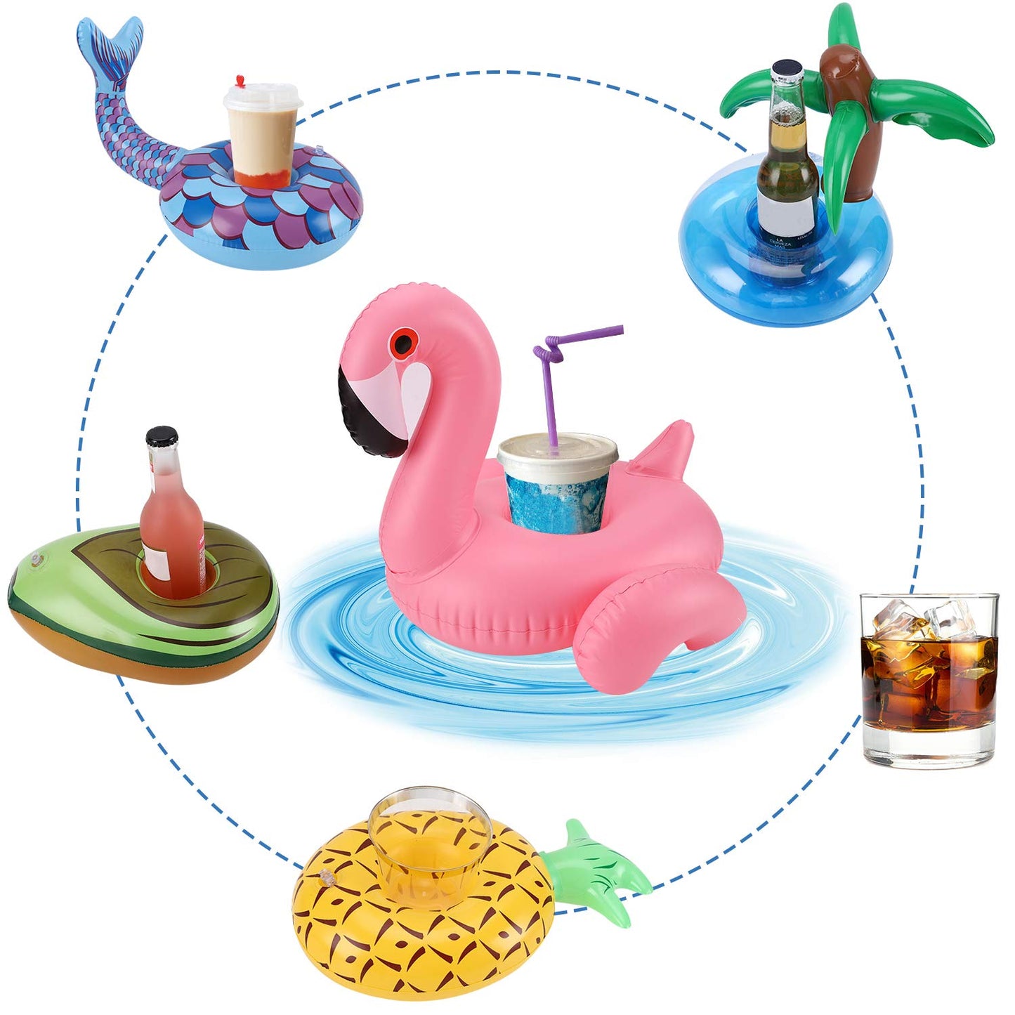 Green Vivid Inflatable Drink Holder 17 Pack,With Bigger Pink Moltres Inside,Pool Drink Holder Floats For Parties And Kids Water Fun Toys,Drink Floats For Pool