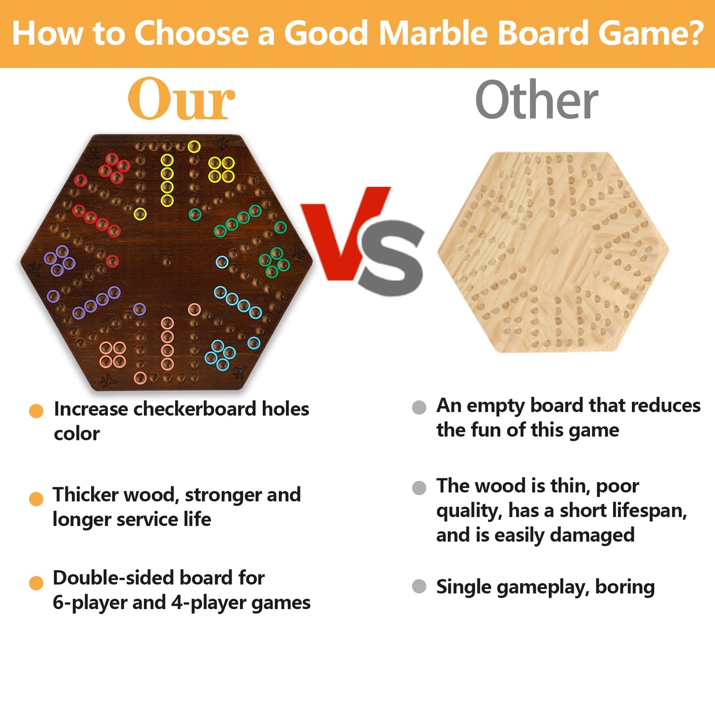 Wahoo Board Game Wooden Original Aggravation Board Game Classic 2 Side Painted Fast Track Game For 4 Player And 6 Player With 30
