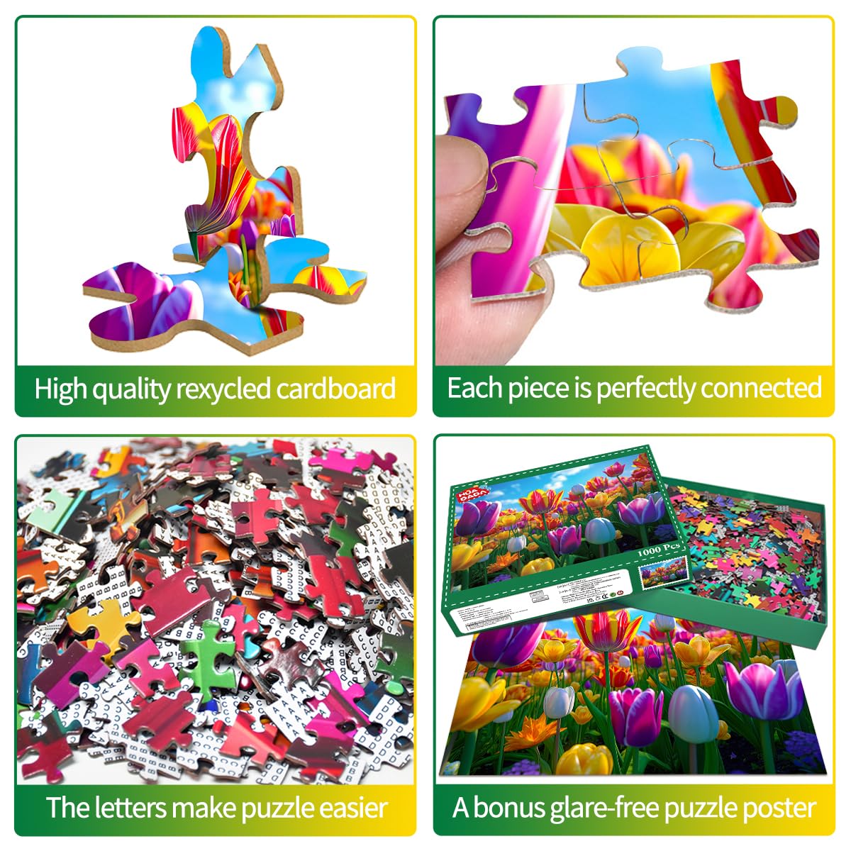 Huadada Jigsaw Puzzles For Adults 1000 Piece Jigsaw Puzzles For Adults Challenging Game Puzzles With Letters On Back(Flower)