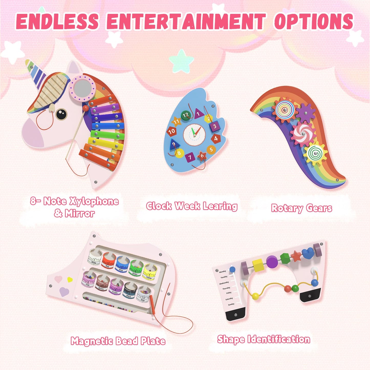 Unicorn Sensory Wall Panel For Kids - Activity Wall Busy Board Panels, Montessori Toddler Wall Activity Board, Wall Toys For Tod