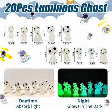 Kimober 20Pcs Mini Glow In Dark Tree Elves,Luminous Resin Ghost Micro Miniature Tiny Alien Figures For Garden Moss Landscape Aquarium Dollhouse Decoration Diy Terrarium Crafts
