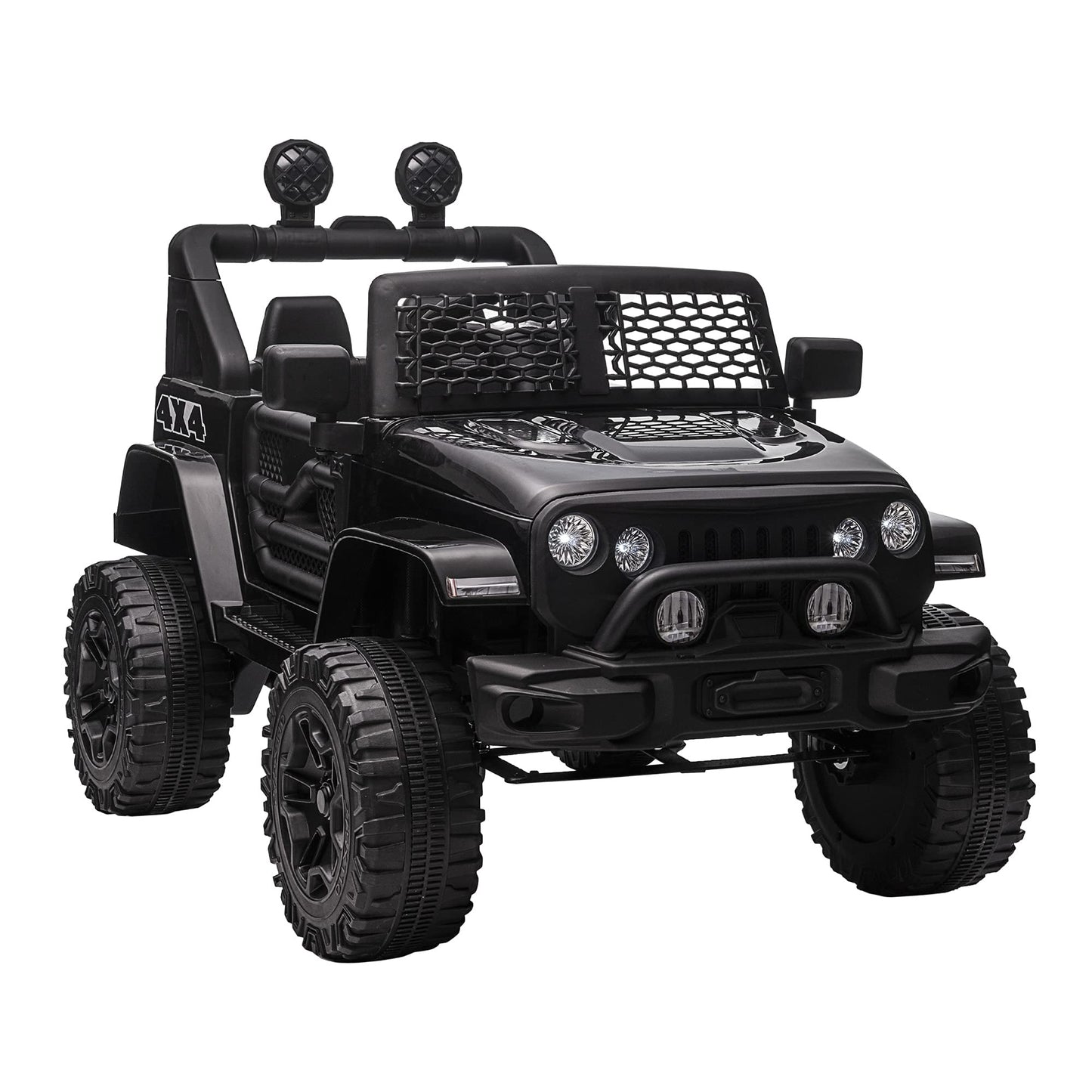 Aosom 12V Kids Ride On Truck With Parent Remote Control, Battery Powered Electric Car With Spring Suspension, Adjustable Speed, Led Lights And Horn, Black