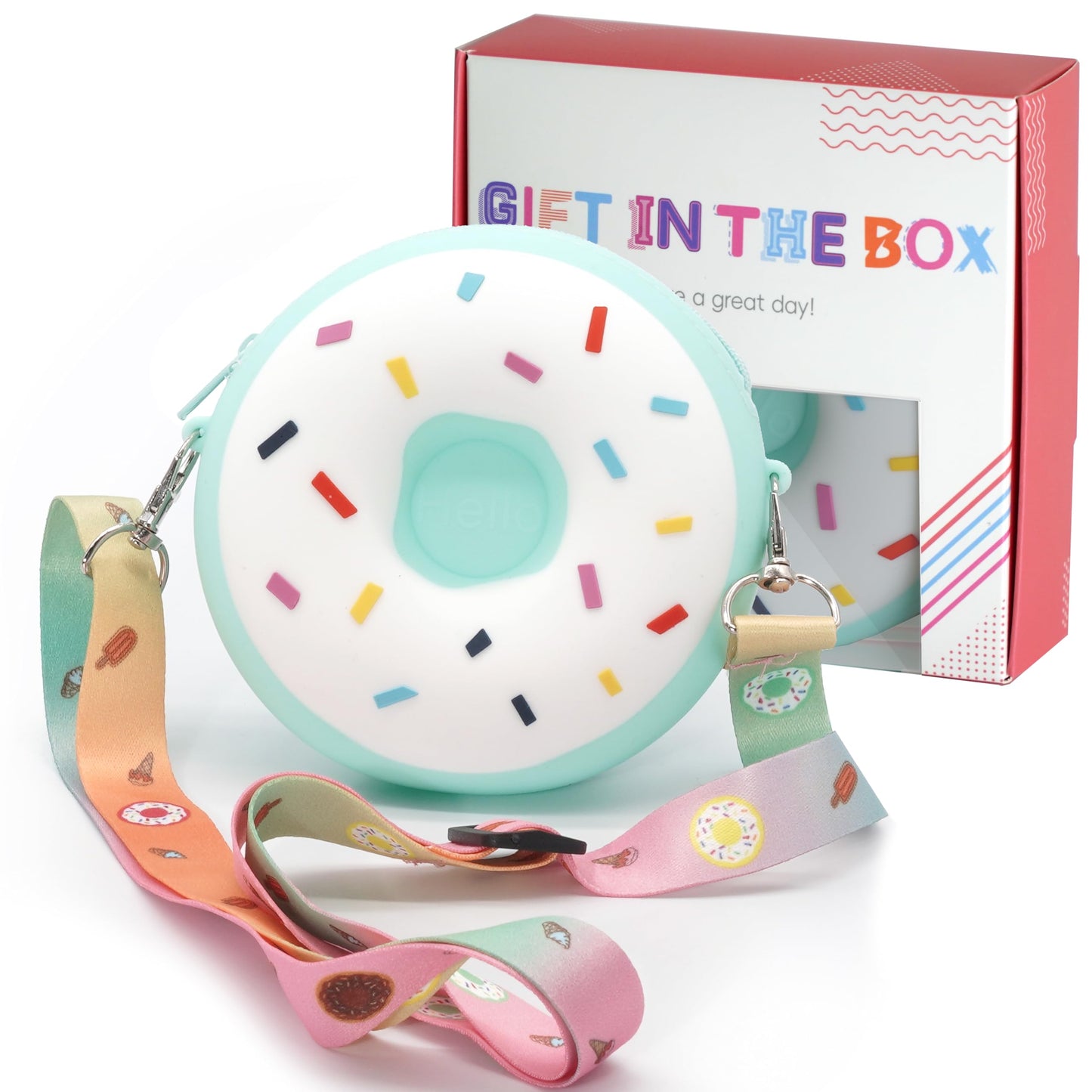 CONTRACONTACT Donut Girl Purse Party Set of 4, Kids Toys Crossbody Gift Sets in Four Colors for Girls Age 3+, Doughnut Toy Bags