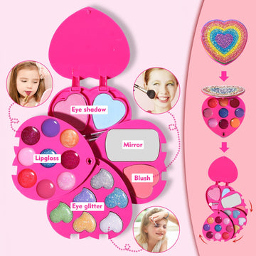 Mebtmel Heart Shape Kids Makeup Kit - Non-Toxic, Washable, Pink, Plastic