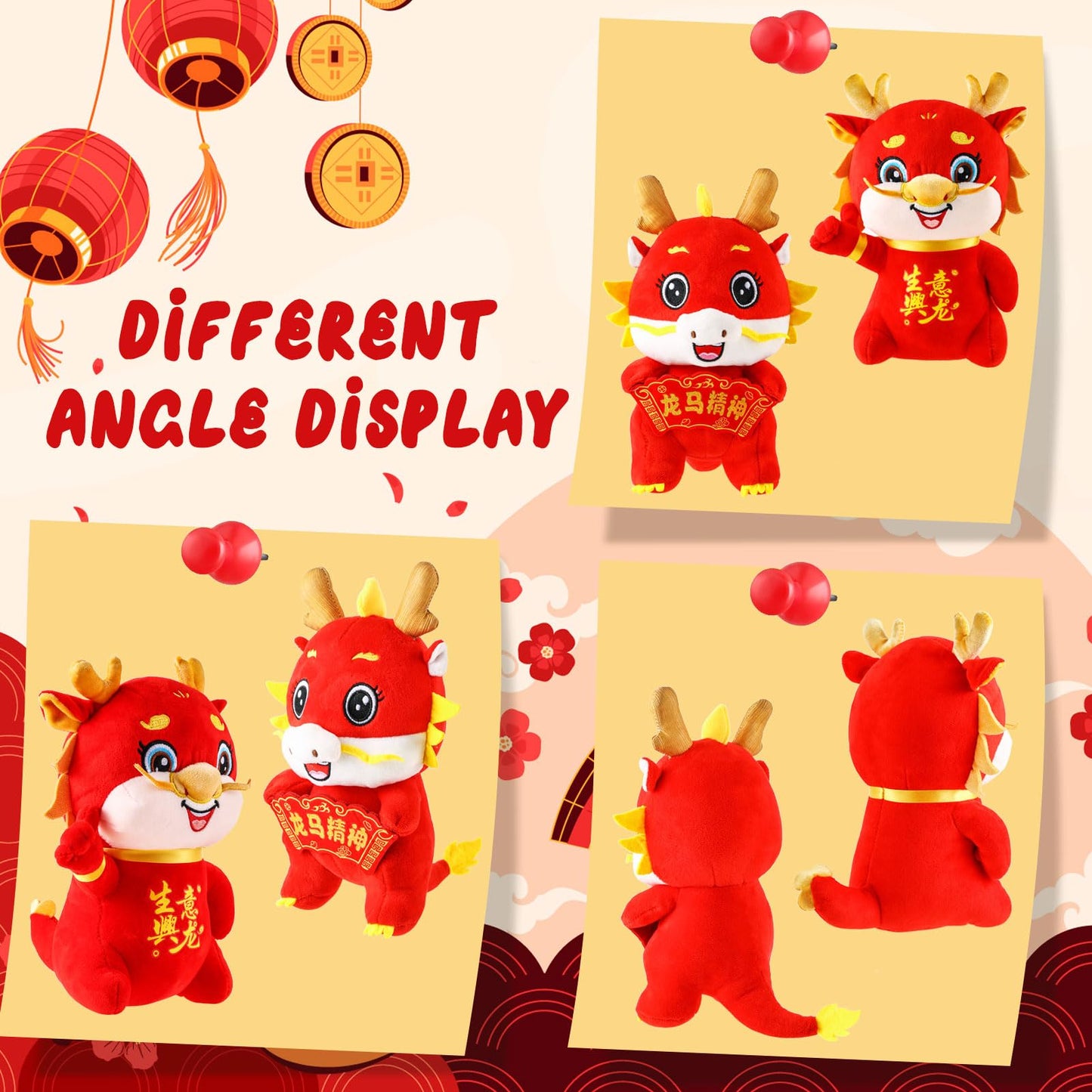 2 Pcs Chinese Dragon Plush 2025 Year Of The Dragon Stuffed Animal Plush Chinese New Year Plush Decoration Mascot Doll Plushies F