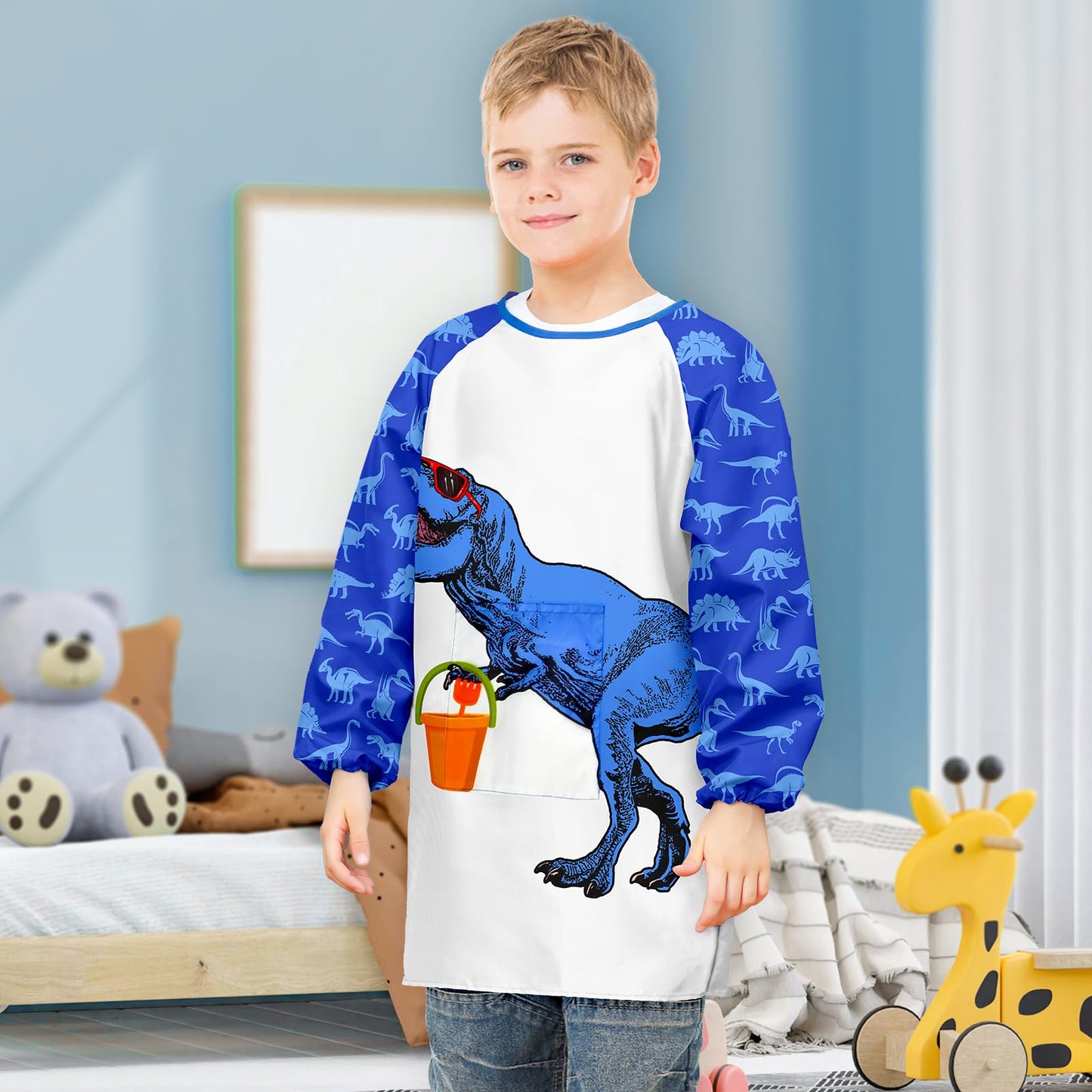 Sylfairy Kids Art Smocks For Painting, Waterproof Artist Rainbow Unicorn Aprons Paint Smocks Toddler Apron Smock For Child (Blue