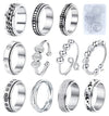 Mucal Fidget Rings For Anxiety 8Pcs Stainless Steel Spinner Ring Anti Anxiety Ring Spinning Moon Star Cool Stress Relieveing Rings For Women Men, Fidget Rings With Beads