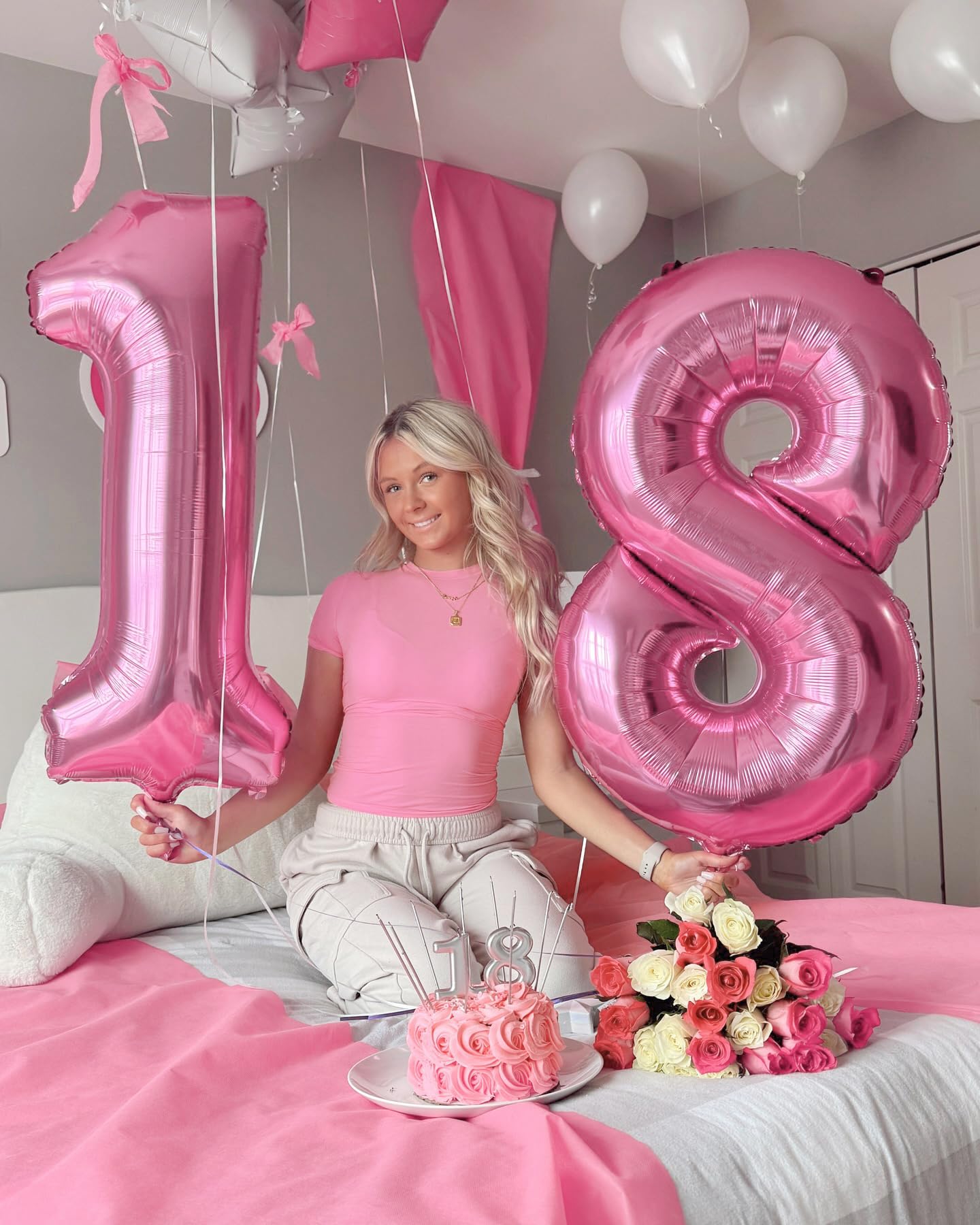 40 Inch Pearlescent Pink 1 Balloon For First Birthday, 1St Number Balloons Birthday Decorations For Girl Kids Toddler Baby, One