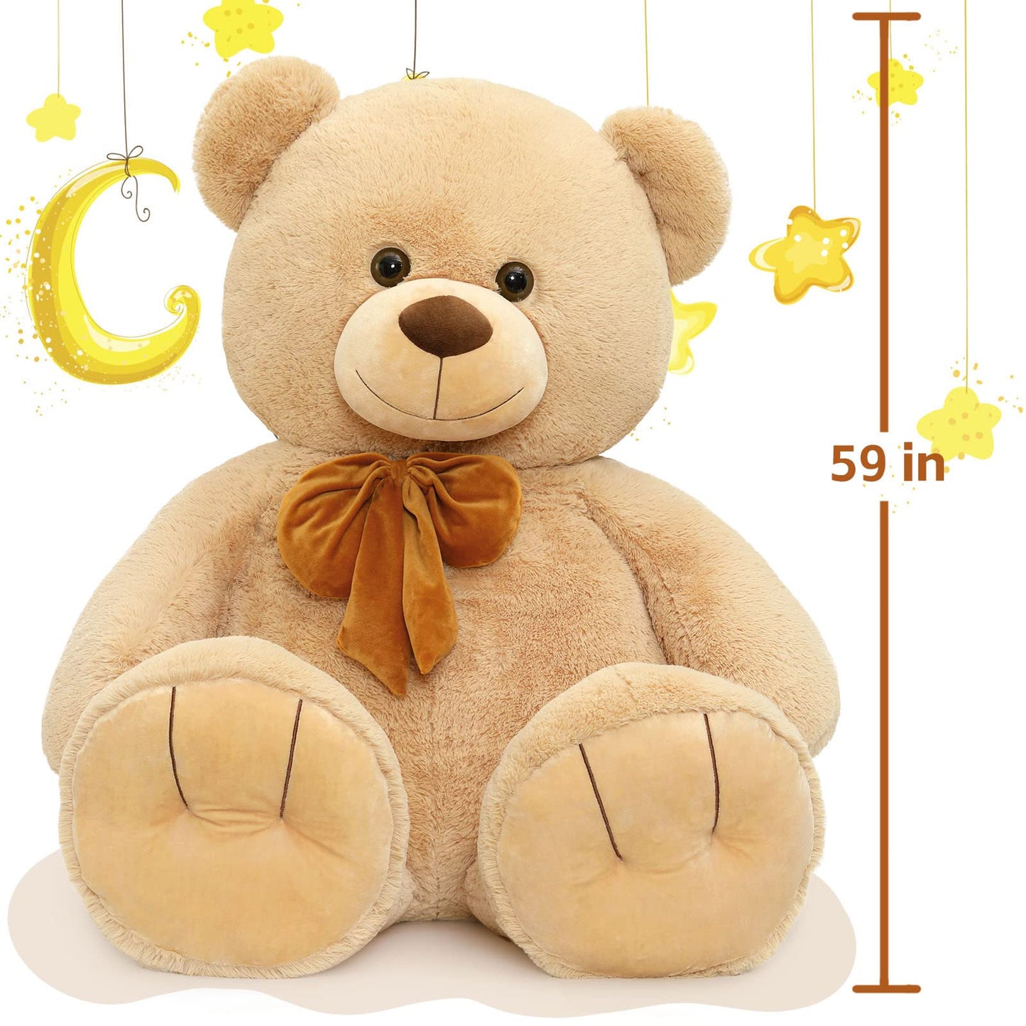 Tezituor Giant Teddy Bear 5 Feet, Soft 59' Big Bear Stuffed Animal Life Size Plush Bear Toy Valentine'S Christmas Birthday Gift For Girlfriend Kids,Brown