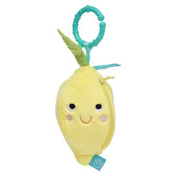 Manhattan Toy Mini-Apple Farm Lemon Baby Travel Toy With Rattle, Squeaker, Crinkle Fabric & Teether Clip-On Attachment