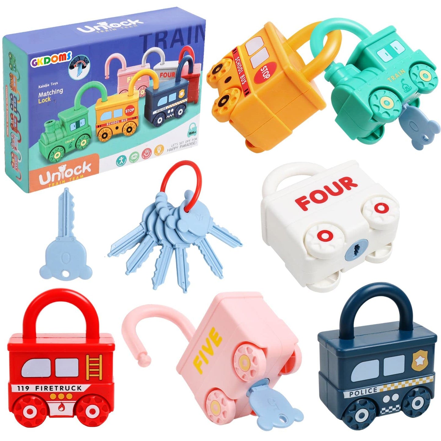 Gkdoms Montessori Learning Toys Sorting & Matching Locks And Keys Toddlers Sensory Car Activity Fine Motor Toy, Birthday New Year Valentine'S Gifts For Kids Age 2-5 Years, Back To School