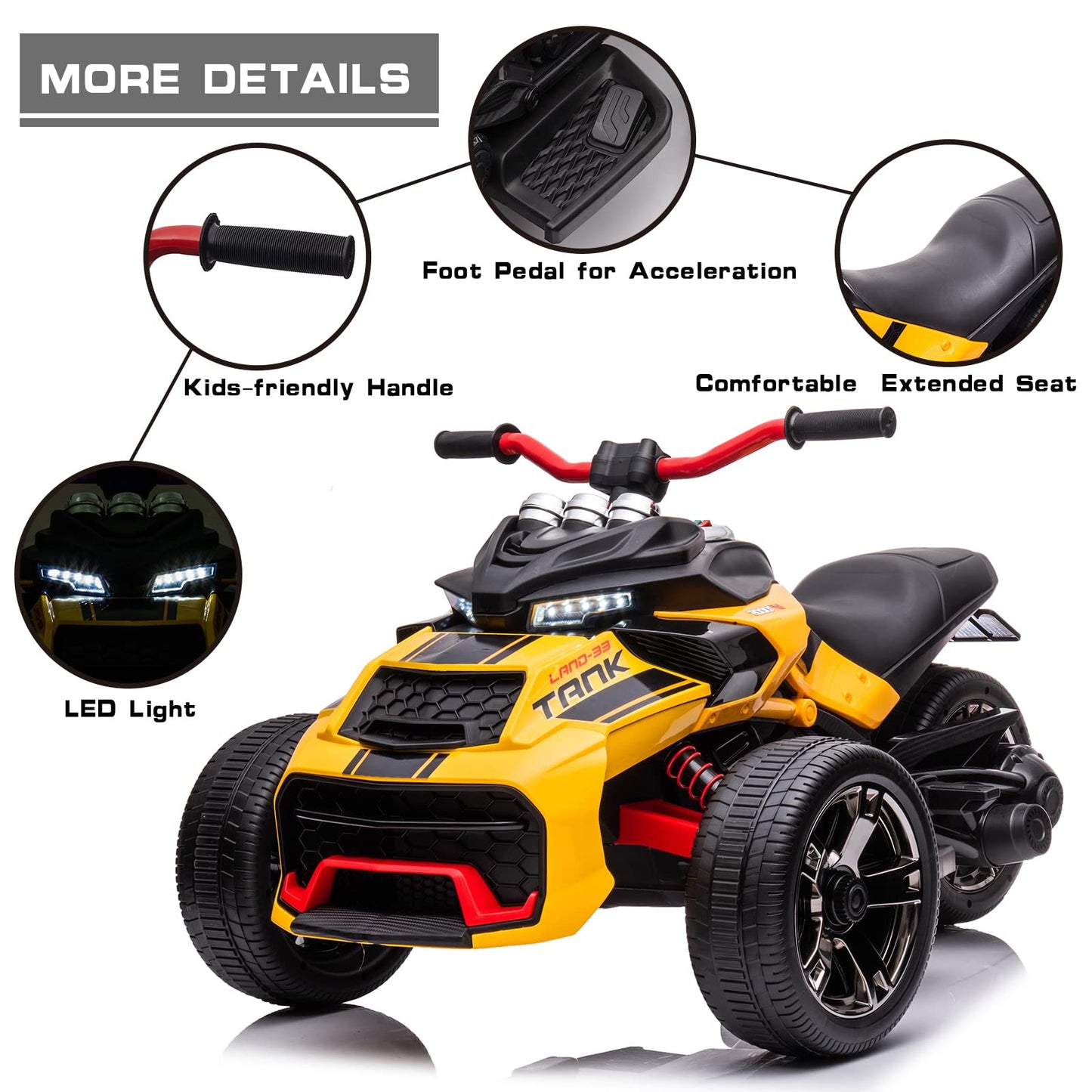 LUIBAS 24V Kids Ride On Motorcycle ATV, Electric Ride On Toy for Toddlers Boys Girls, Kids 3 Wheels with High/Low Speed Modes, R