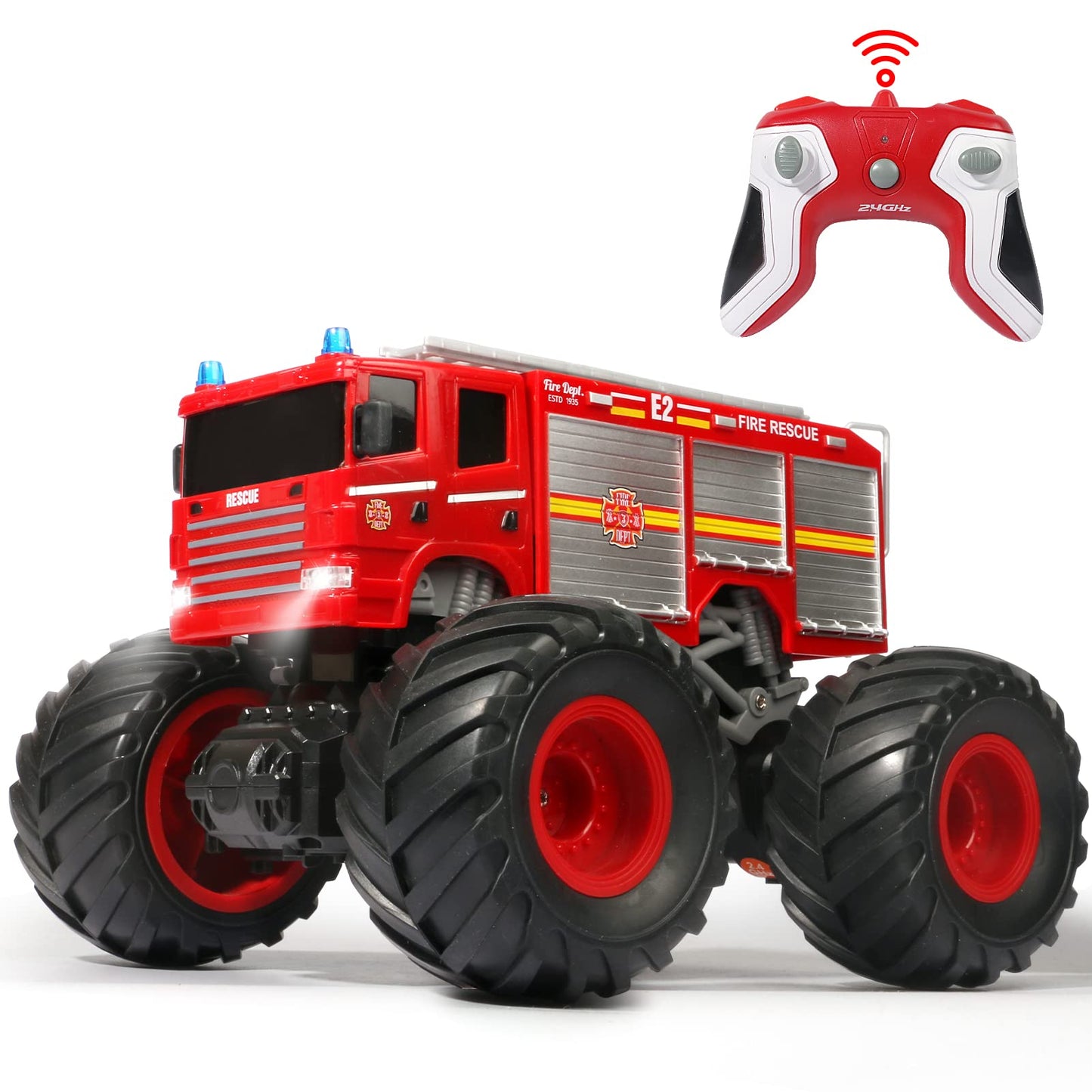 Vijisuki Remote Control Fire Truck Monster Truck Toy,1/18 Rc Fire Truck,2.4Ghz Offroad Hobby Rc Racing Car With Led, High Speed,