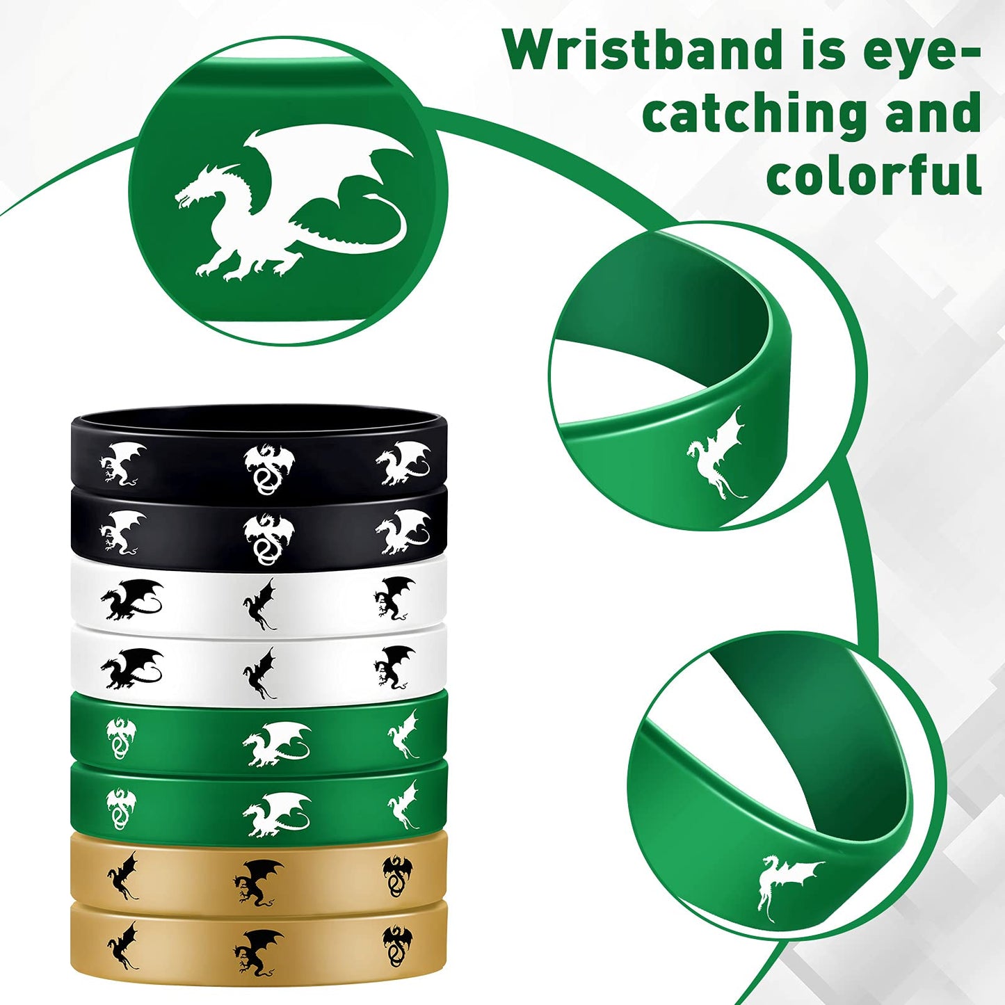 Skylety 24 Pieces Dragon Party Favors Dragon Themed Rubber Bracelets Silicone Wristbands Prints Rubber Bracelets Colored Stretch
