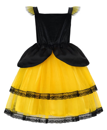 ReliBeauty Bumble Bee Costume Kids Bee Costume Toddler Fancy Dress with Bee Wings Halloween Party,6-7/130