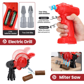Kids Tool Bench, Toddler Workbench with Electric Drill and Realistic Toy Tools, Toy Tool Bench Workshop, Pretend Play Kids Tool