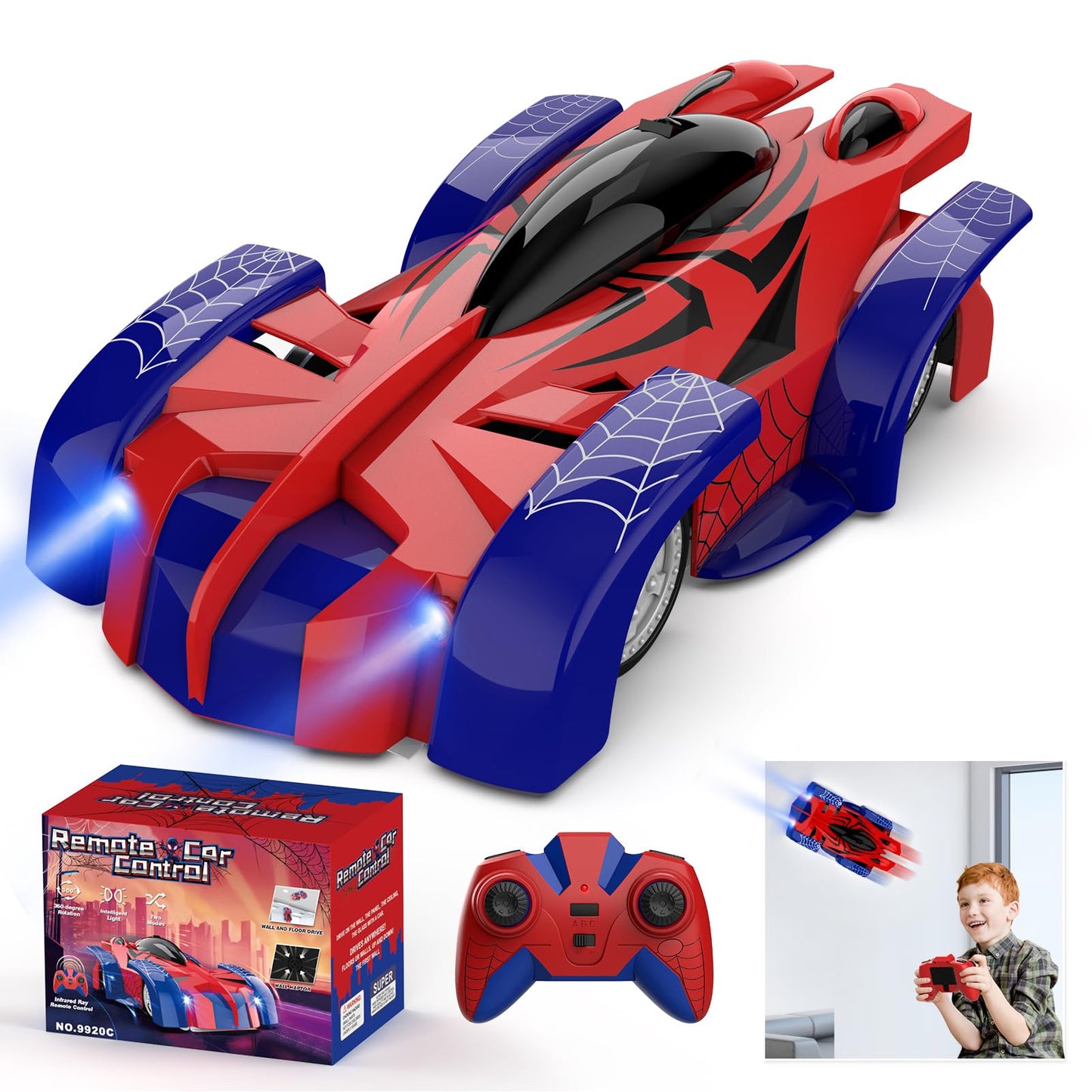 Aomifmik Wall Climbing Remote Control Car, 360 Rotating RC Stunt Car with Headlight, Rechargeable RC Car Toys for 3 4 5 6 7 8-12