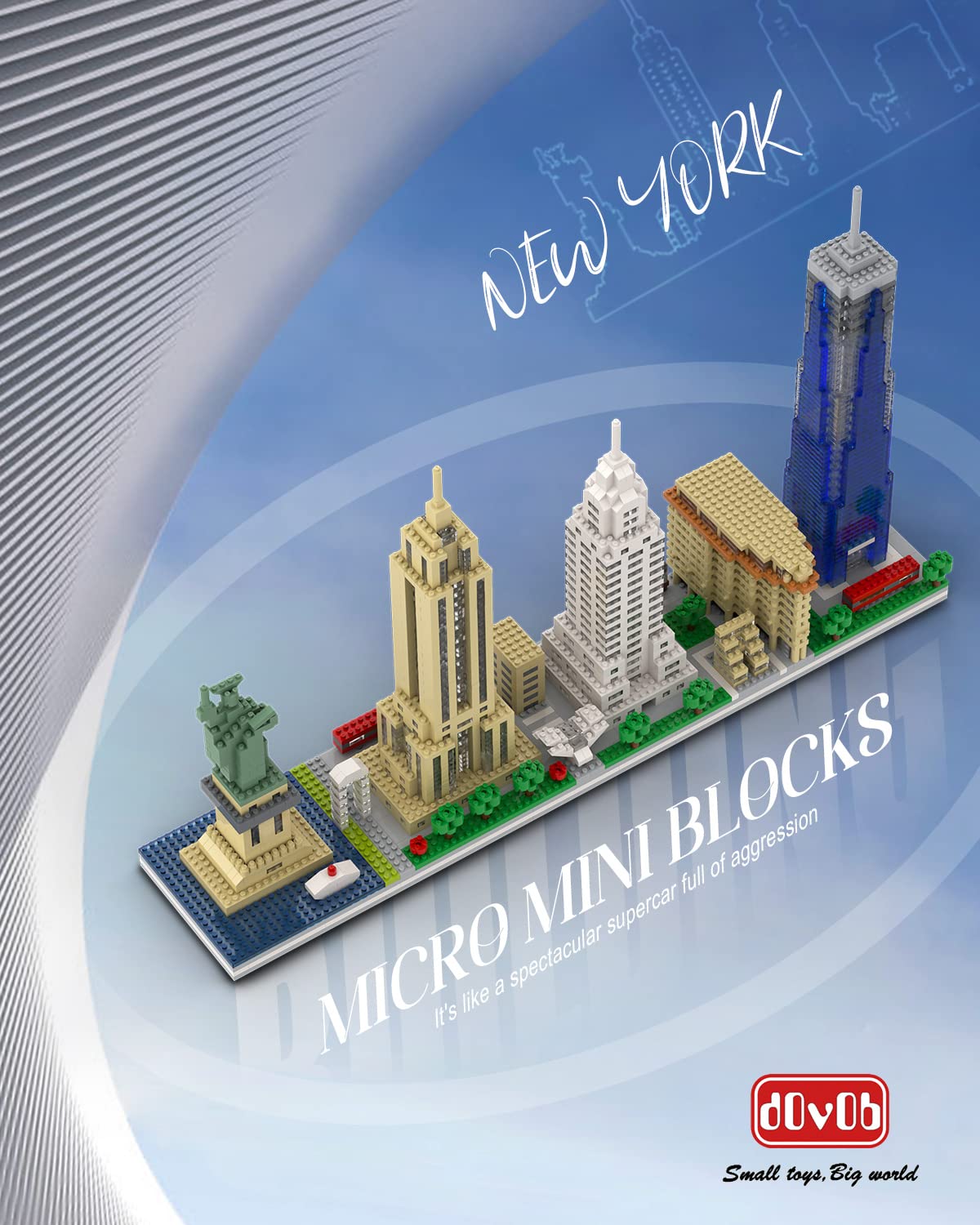 dOvOb Micro Mini Blocks Building Set - New York Skyline, 3048 Pieces, Plastic, Multicolor, Model QS010