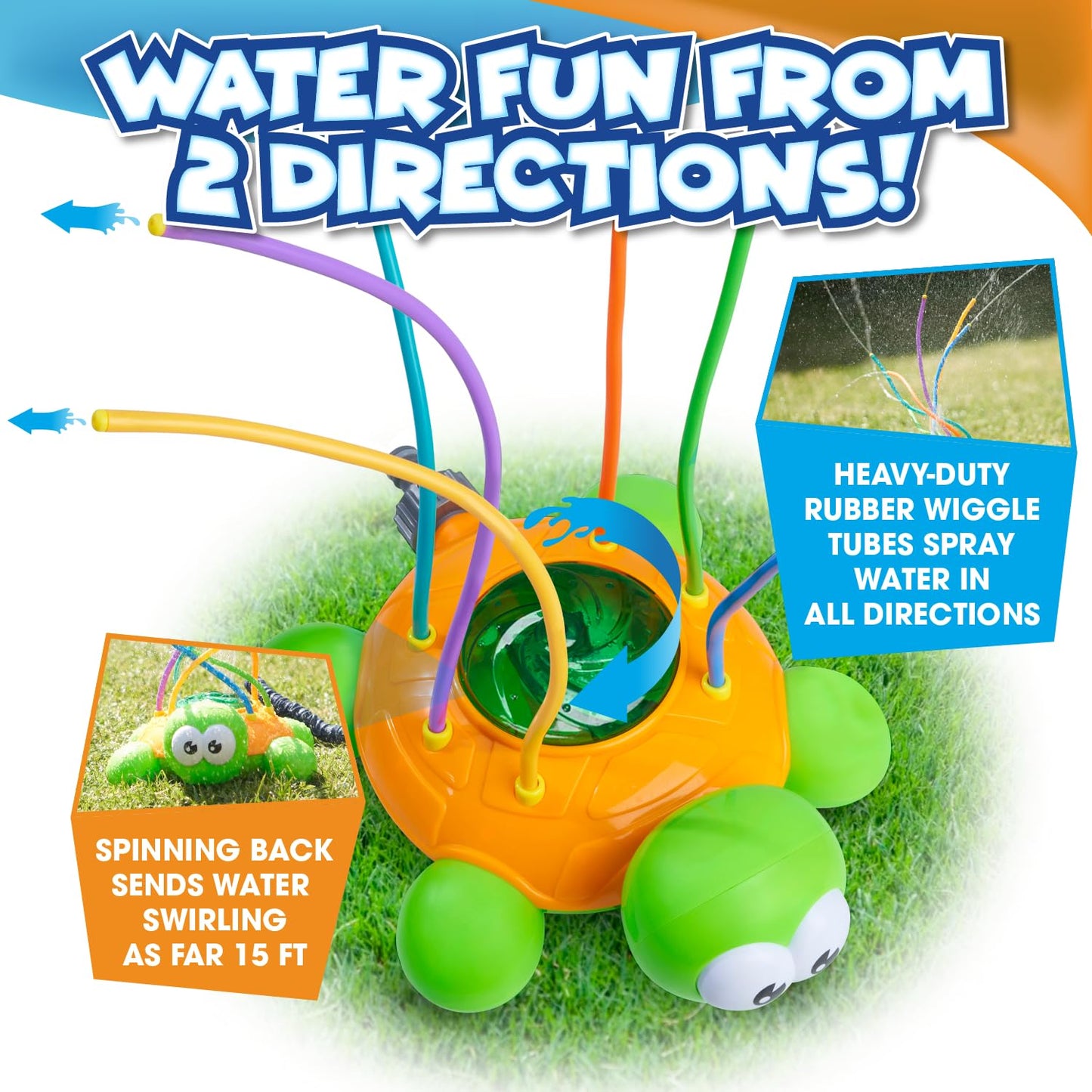 Chuchik Water Sprinkler for Kids - Spinning Turtle Outdoor Toy, Sprays Up to 8ft, Fun Summer Backyard Play, Attaches to Garden Hose