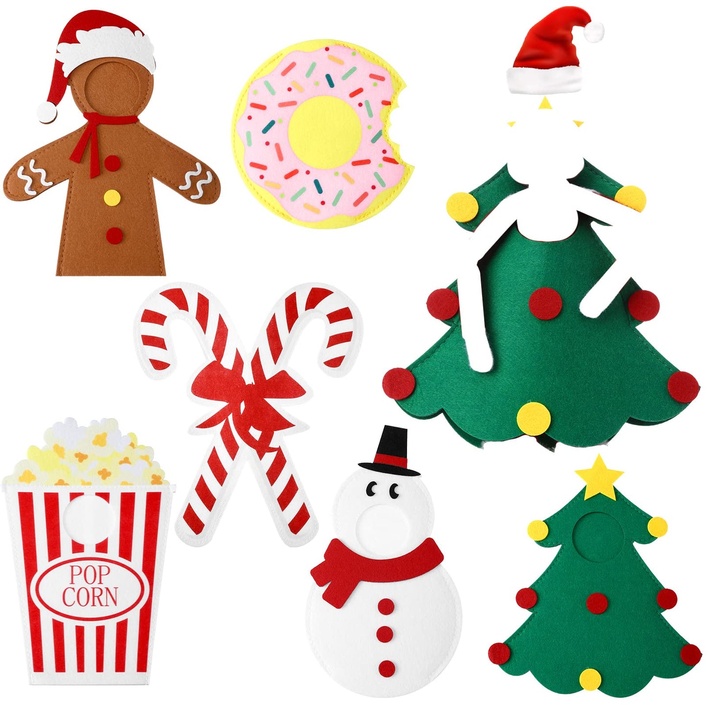Rtteri 6 Pcs Christmas Elf Clothes Accessories Doll Costume Doughnut Christmas Tree Doll Clothes Felt Snowman Gingerbread Man Do