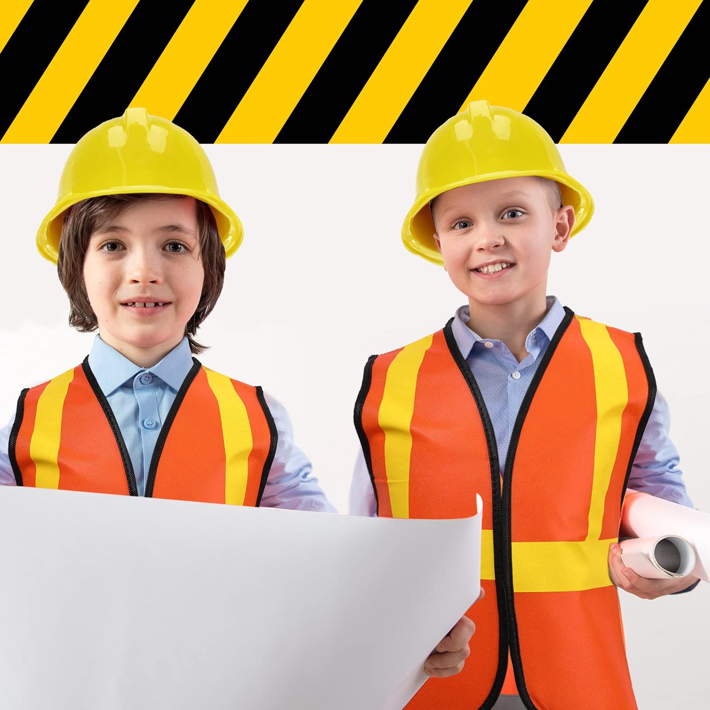 Geyoga 48 Pieces Construction Birthday Party Supplies Construction Party Favor Kids Construction Vest Hat And Bag Costume(Orange, Yellow)