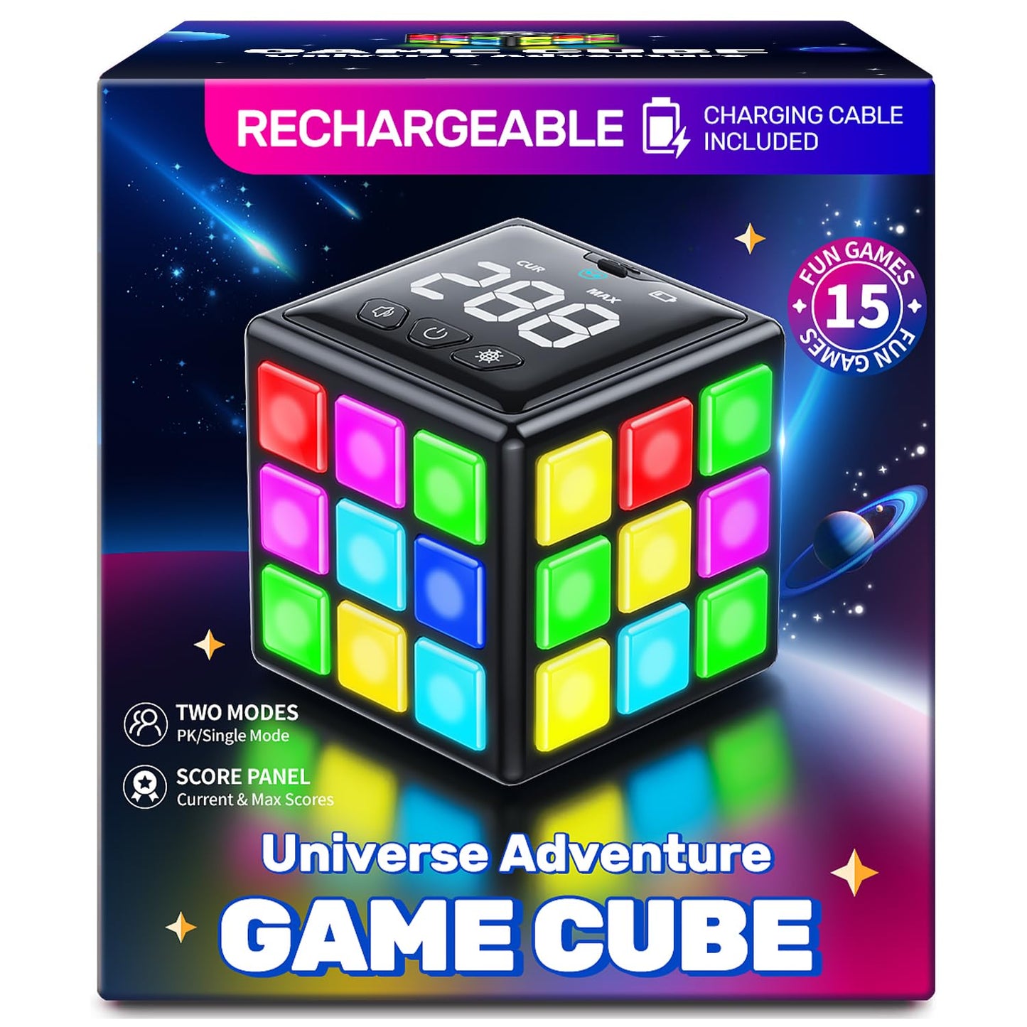 Niufunmal Rechargeable Game Cube, 15-In-1 Fun Brain Memory & Speed Games For Kids, Christmas Birthday Gifts For Boys Girls Ages