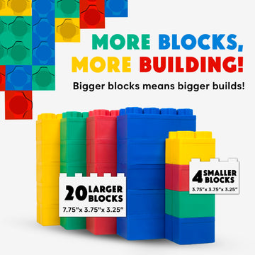 Biggoblocks Big Blocks For Kids Ages 4-8, Indoor & Outdoor Blocks For Kids Jumbo Games, Large Building Blocks (24 Pc) Beginner S