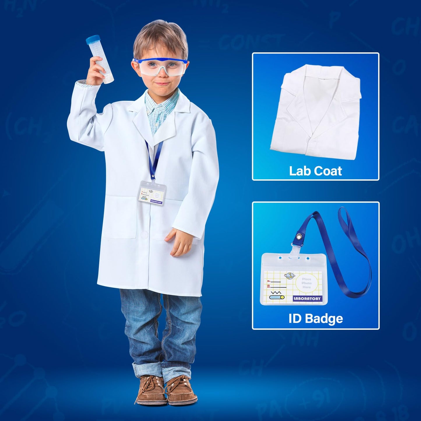 UNGLINGA Kids Lab Coat Doctor Scientist Costume with Science Goggles ID Card Test tube M