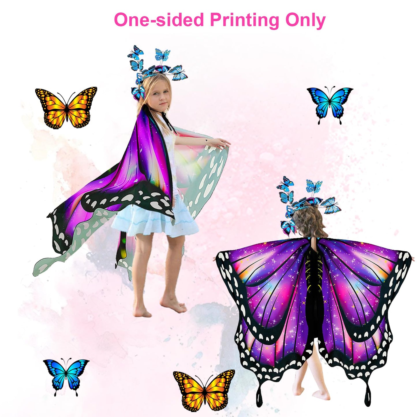 Rektak Butterfly Wings For Girls, Butterfly Costume For Halloween Party Kids Fairy Wing With Mask And Headband(Purple)