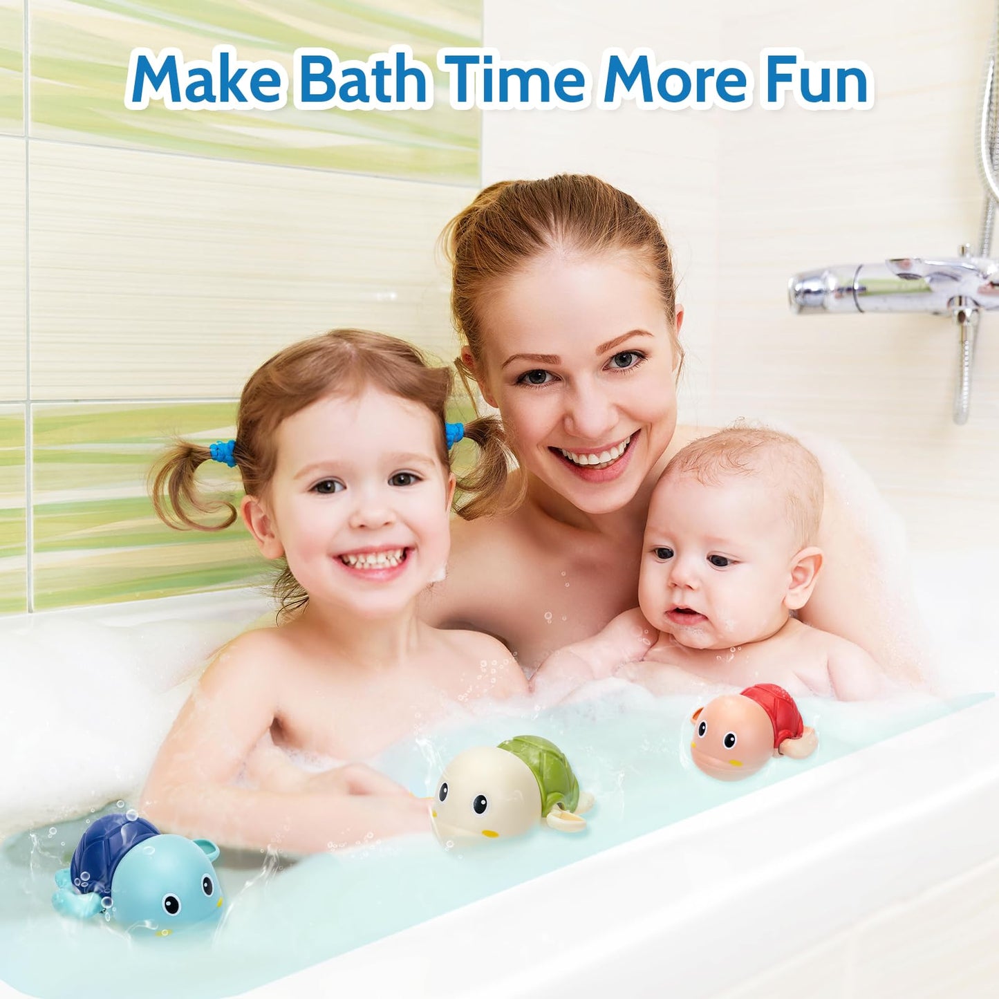 Padonise 3 Pack Bath Toys For Toddlers 1-3, Cute Swimming Turtle Bath Toys For 1 2 Year Old Boy Girl Gifts, Animal Floating Wind Up Bathtub For Kids, Preschool Toddler New Born Infant Water Pool Toys