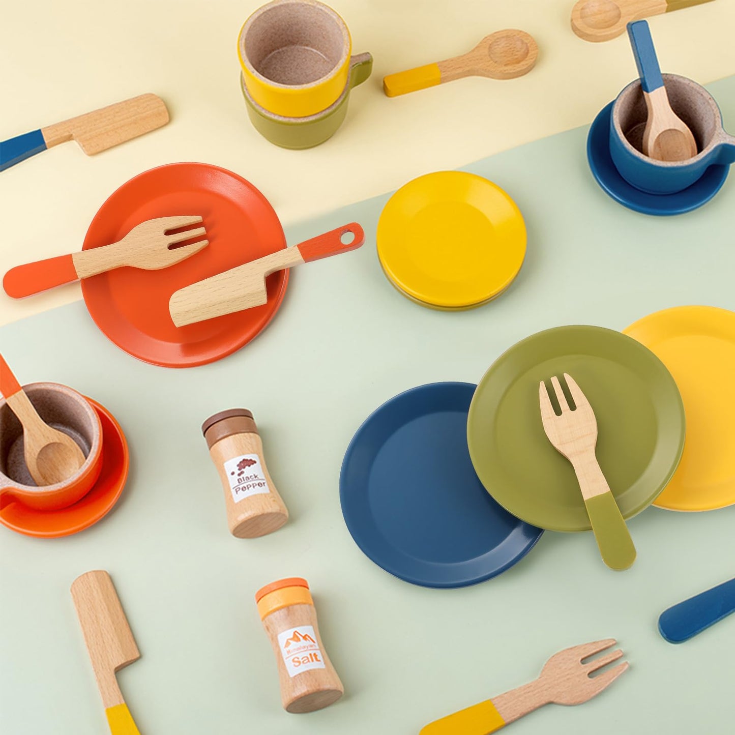 GAGAKU Wooden Play Food Sets for Kids Kitchen,Montessori Wooden Play Food Toys Play Plates and Dishes for Kids Wooden Play Kitch